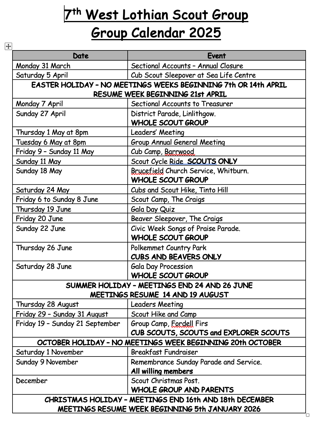The 2025 Group Calendar